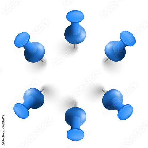 Vector illustration set of blue push pins.