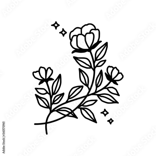 Hand drawn monochrome flower plant  leaf  and foliage element for wedding invitation  floral logo  symbol  greeting cards  decor  botanical icon  or banner. Summer  spring  and autumn botany element