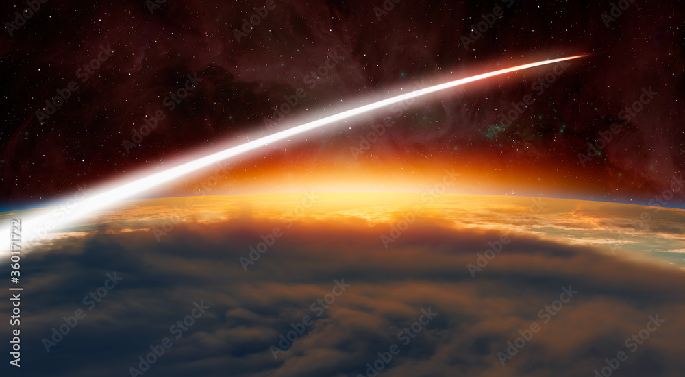 Planet Earth with a spectacular sunset -  Long Exposure Night Time Rocket Launch 