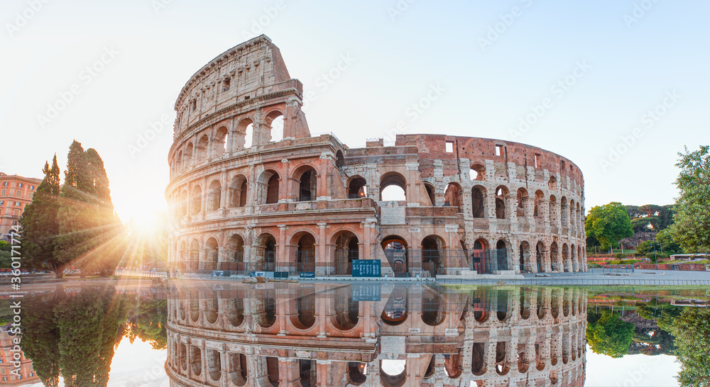 Water effect -Amazing sunrise at Rome Colosseum (Roma Coliseum), Rome, Italy
