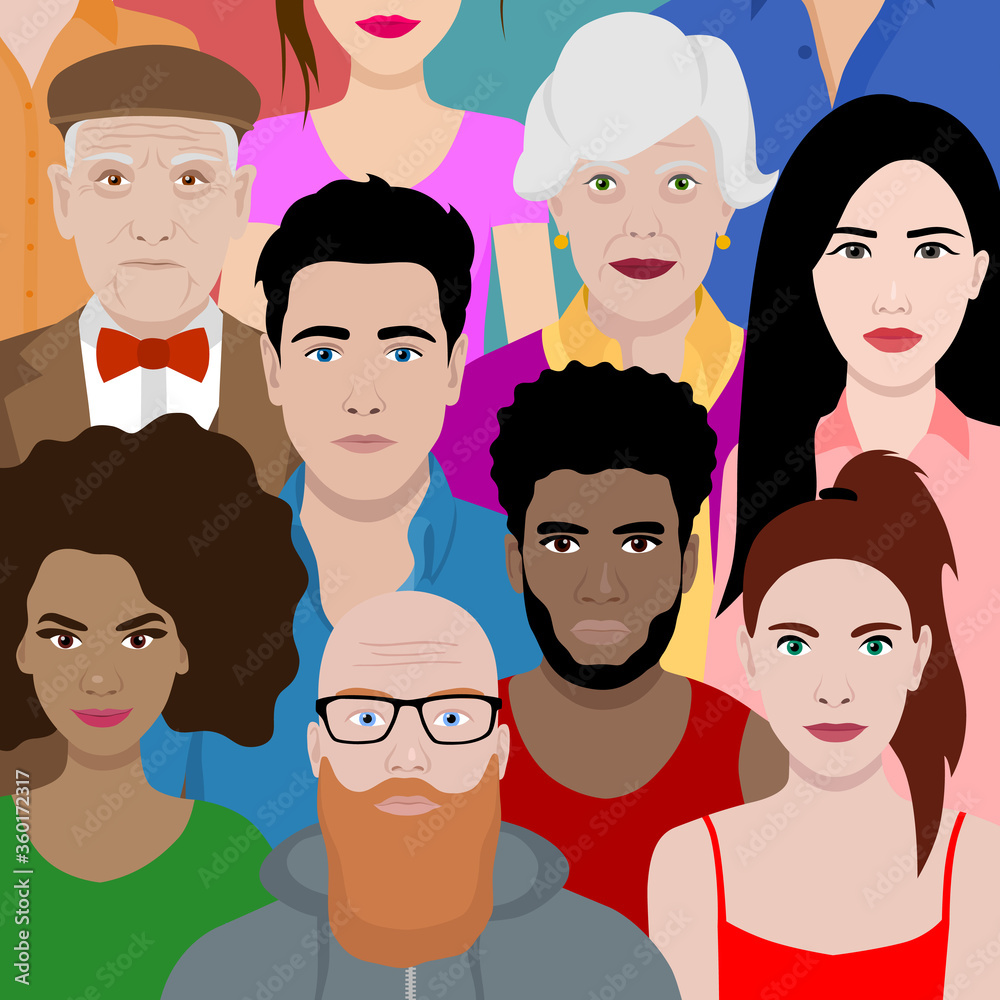 Beautiful background with multicultural cartoon people. Beautiful background with multicultural cartoon people.