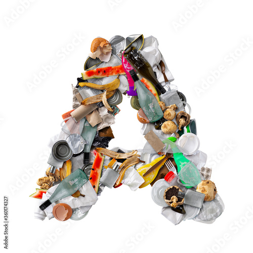 Letter A made of trash
