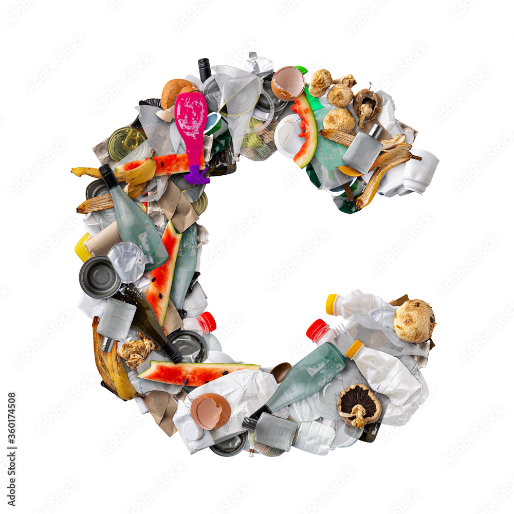 Letter C made of trash Letter C made of trash