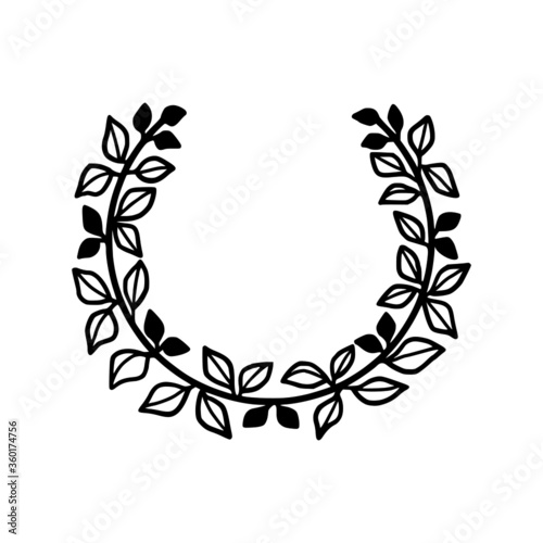 Hand drawn monochrome leaf wreath element for wedding invitation, greeting cards, decoration, botanical frame, or banner. Summer, spring, and autumn botany element © Artflorara