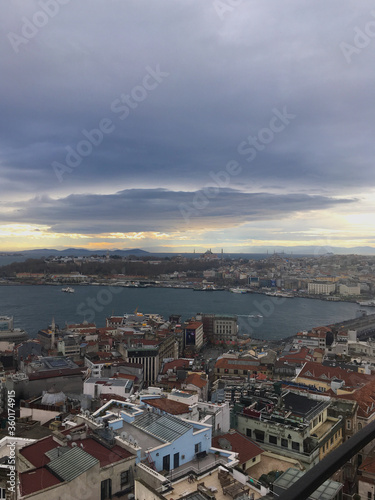 view from the Galata tower on a cloudy January Istanbul