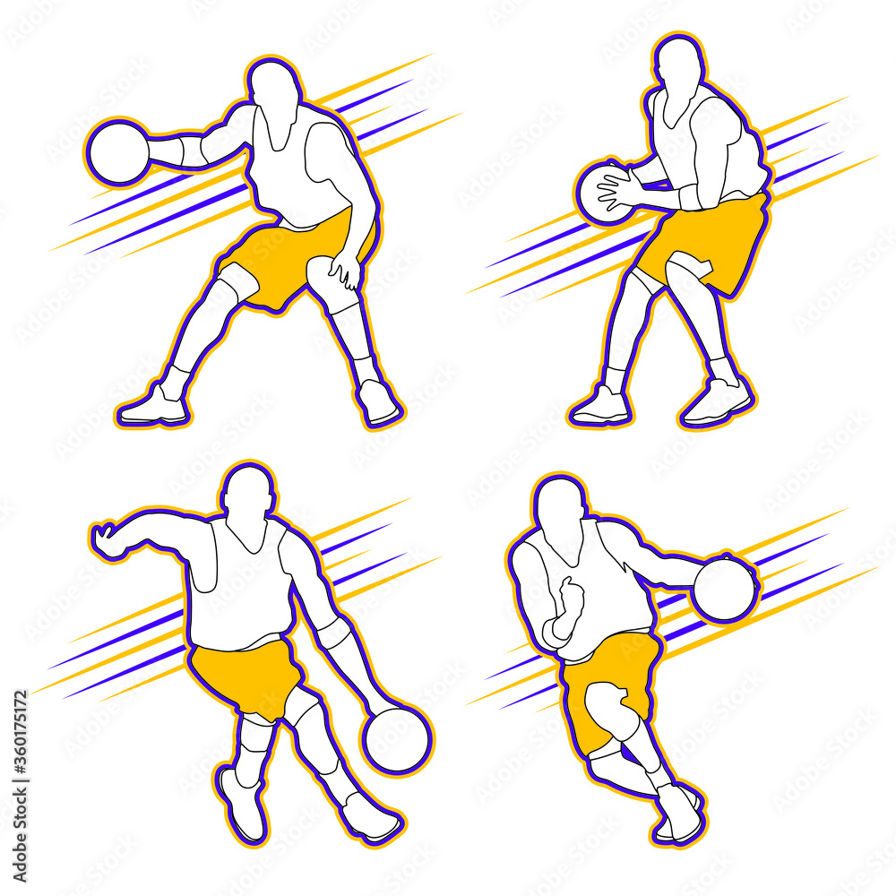 Basketball player shape silhouette vector set action pose Basketball player shape silhouette vector set action pose