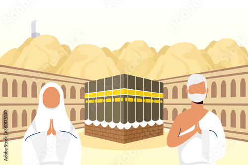 Hajj pilgrimage with couple in kaaba scene