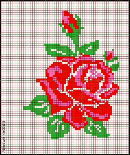 pixel rose pattern for knitting and embroidery