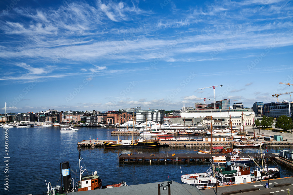 View of oslo harbor a summer day. High resolution photo shot with 61 megapixels full frame camera. 
