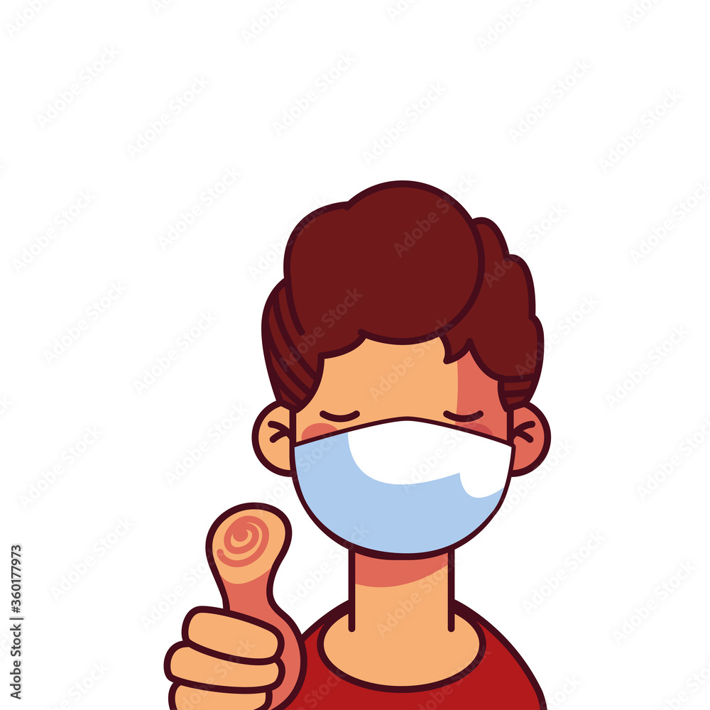 Cartoon boy with mask and holding thumb up Cartoon boy with mask and holding thumb up