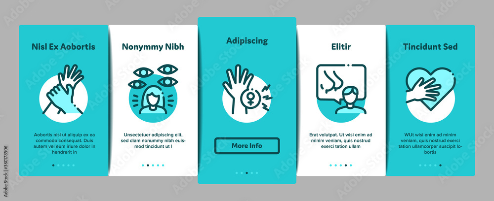Sexual Harassment Onboarding Mobile App Page Screen Vector. Victim And Woman Sexual Harassment, Molestation And Assault, Violent And Inappropriate Color Illustrations