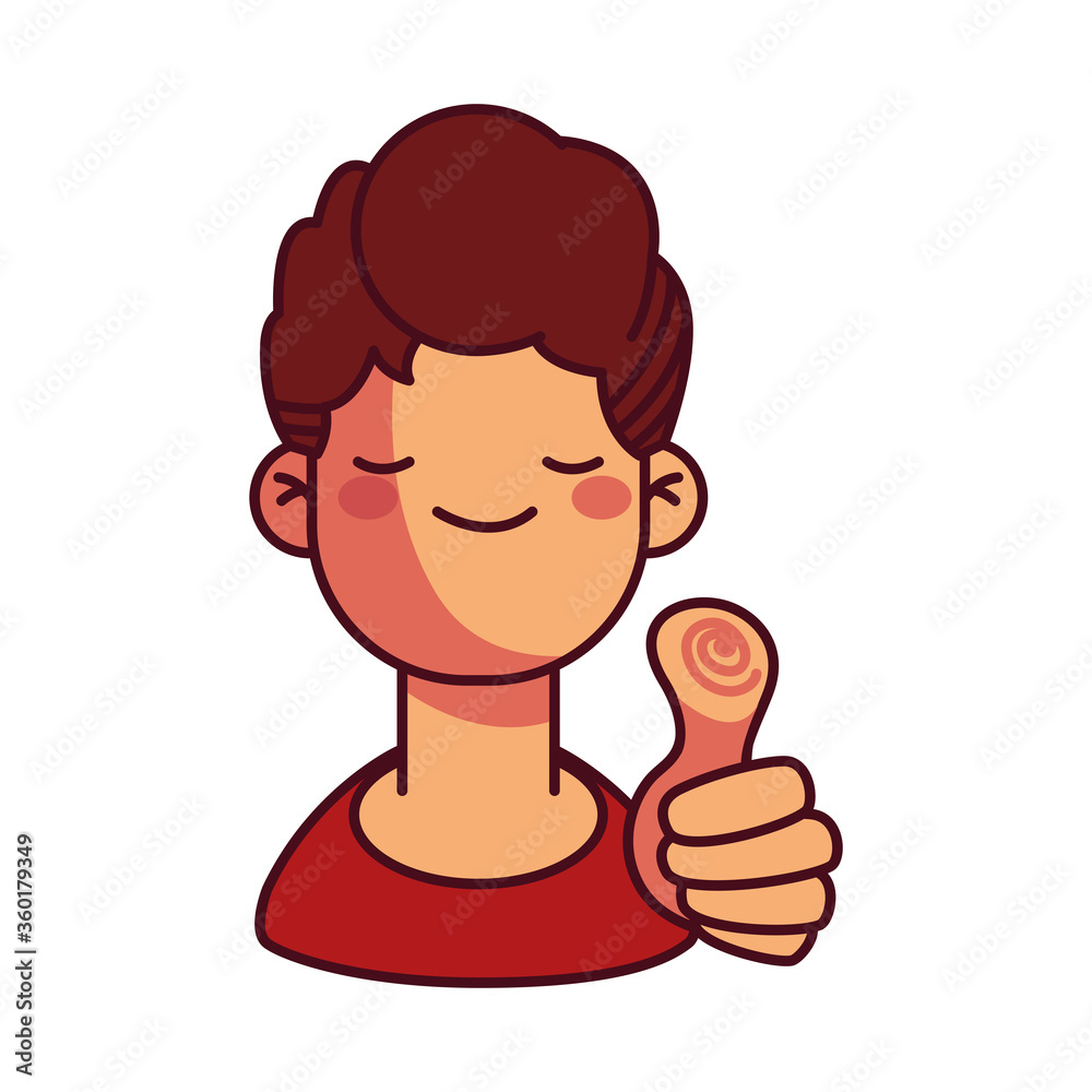 Cartoon boy smiling and holding thumb up