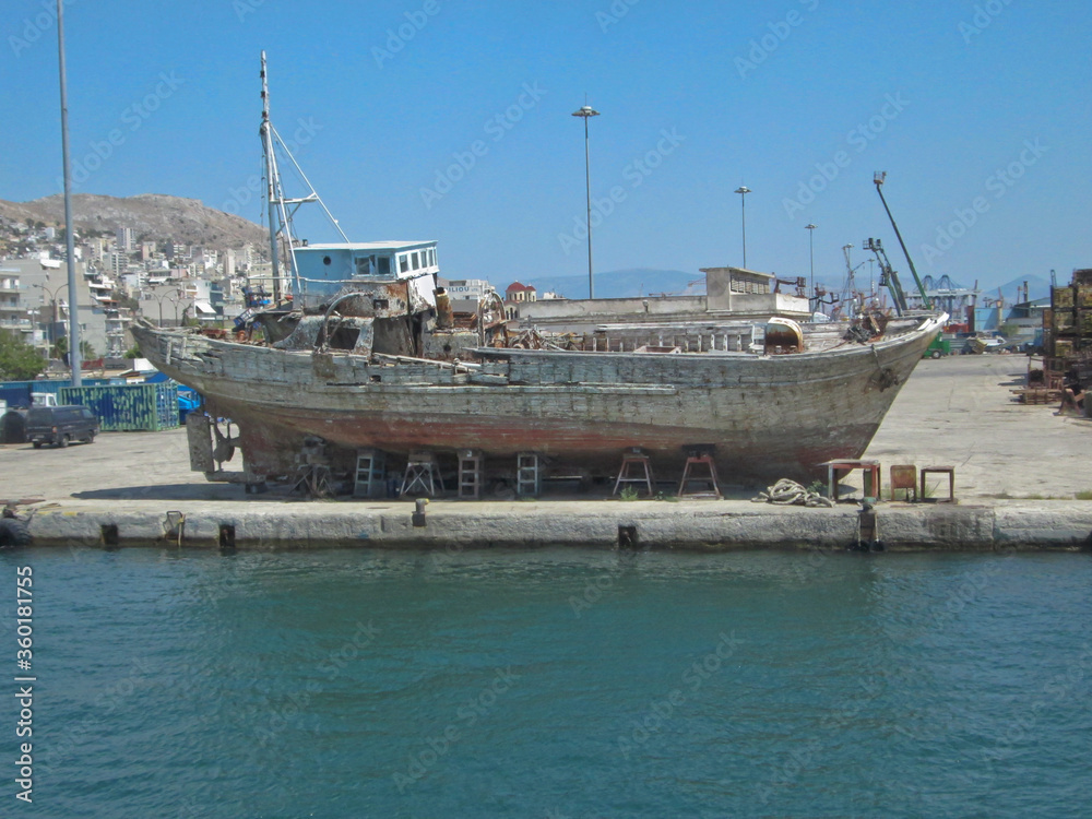 Fototapeta premium Old Fishing ship, Perama, Athens, Greece