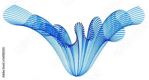 Flowing particles wave, transparent tulle textile on wind, dynamic motion curve lines. 3d vector illustration. Beautiful calming wave shaped array of blended points.