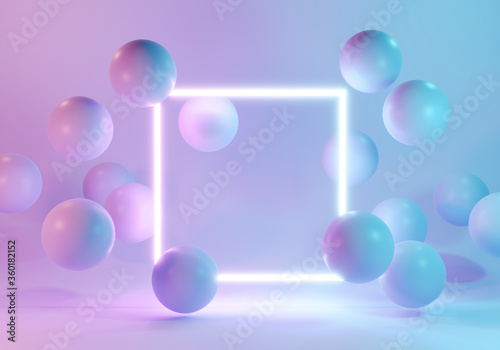 Balloons with neon lights on pastel colors background. 3d rendering © Anton