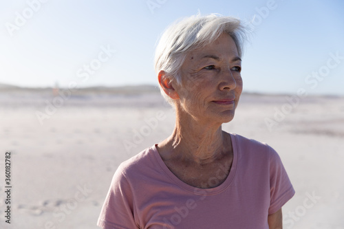 Senior Caucasian woman enjoying time at the beach