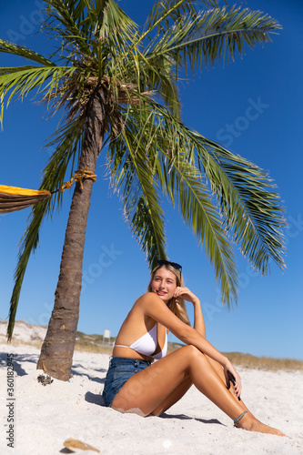 Caucasian woman enjoying time at the beach