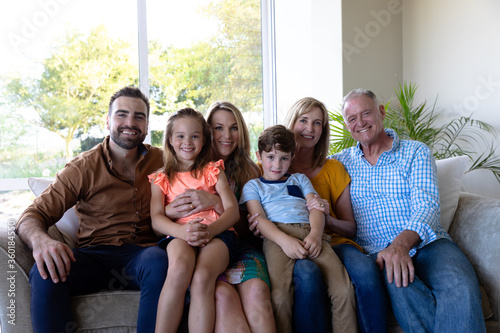 Caucasian family in the living room at home