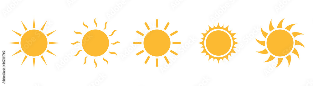 Yellow sun, vector icon set isolated on white background. Yellow sun, vector icon set isolated on white background.