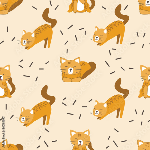 Cute yellow cat seamless pattern