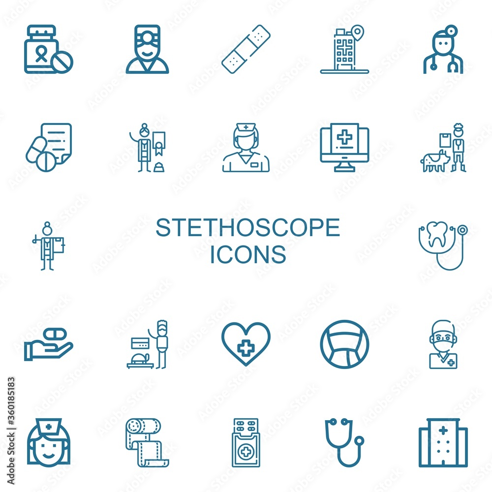 Fototapeta premium Editable 22 stethoscope icons for web and mobile