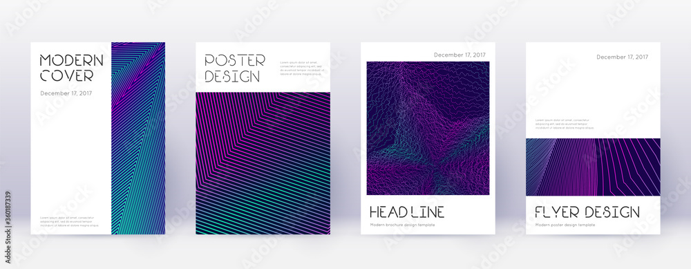 Minimal brochure design template set. Neon abstrac