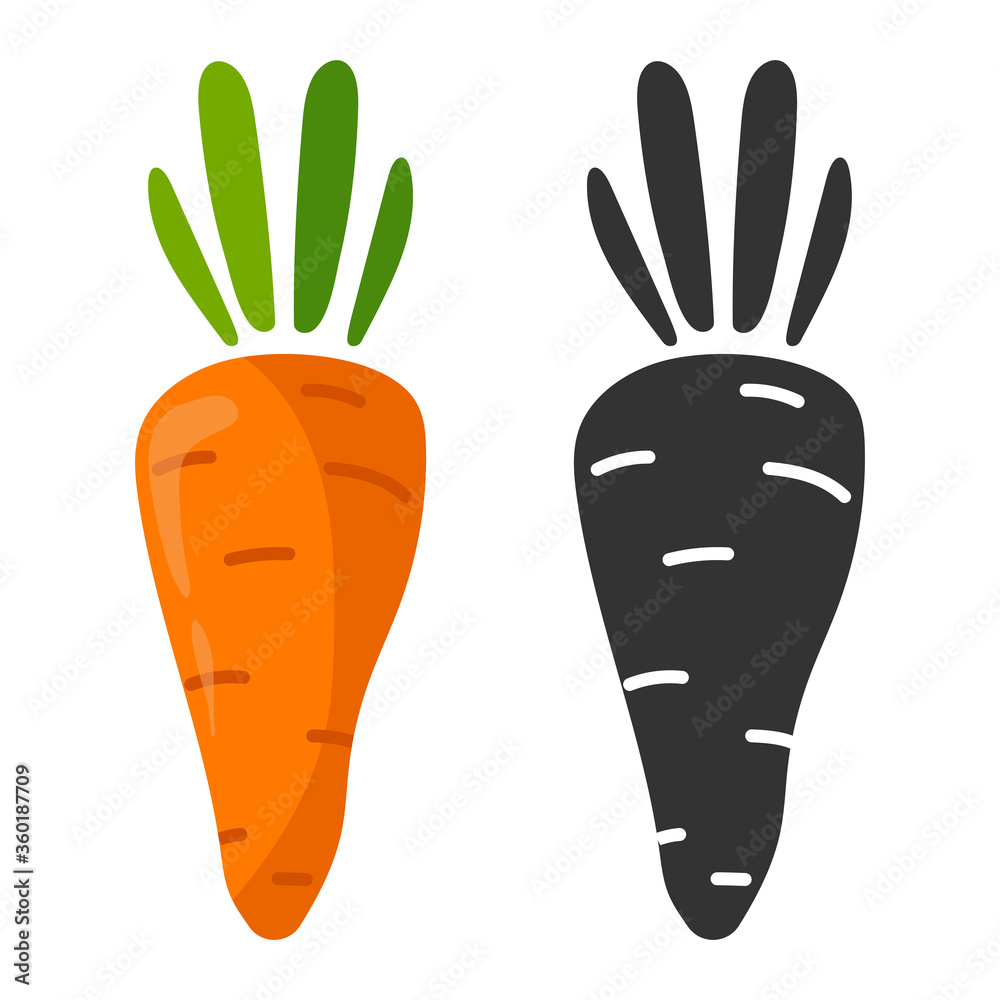 Carrot cartoon icon in flat style isolated on white background. Fresh product from the garden, vegetable, cooking breakfast, lunch, dinner, salads, diet and ets. Vector stock illustration Carrot cartoon icon in flat style isolated on white background. Fresh product from the garden, vegetable, cooking breakfast, lunch, dinner, salads, diet and ets. Vector stock illustration