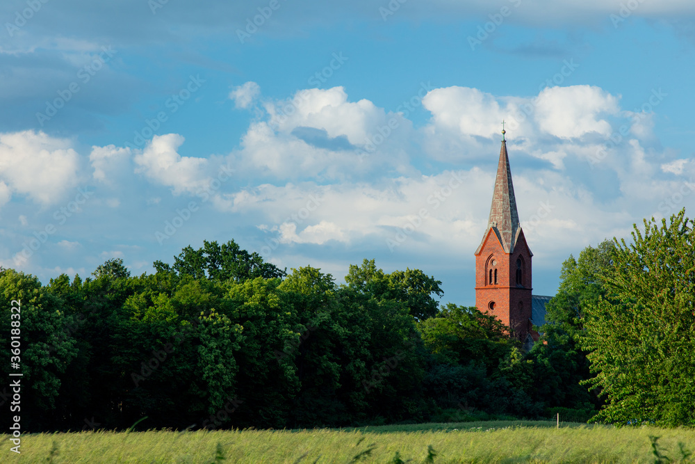 Closeup view on old brick church in south Poland, in Silesia