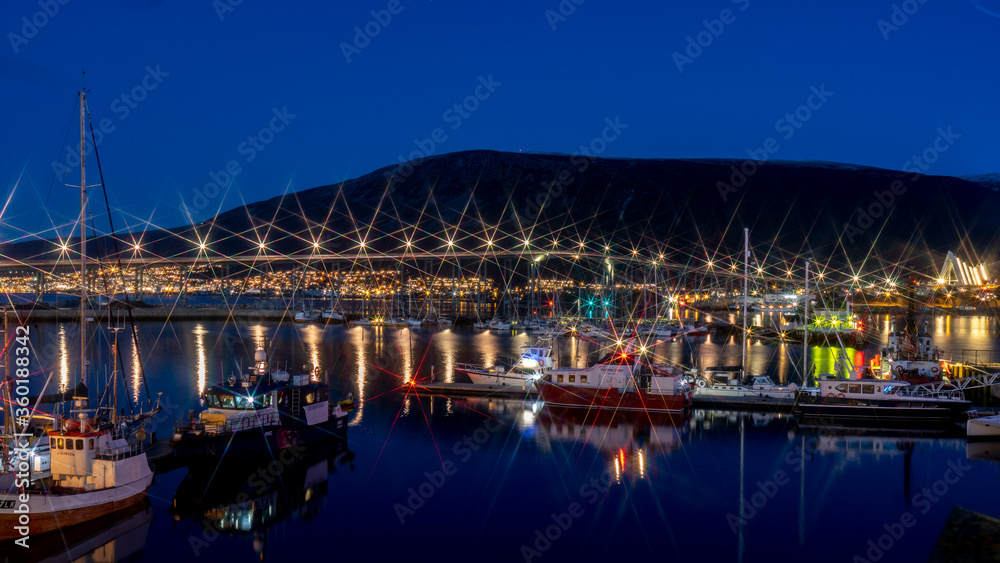 custom made wallpaper toronto digitalBlaue Stunde im Hafen von Tromsö mit der Brücke, Finnmark, Norwegen