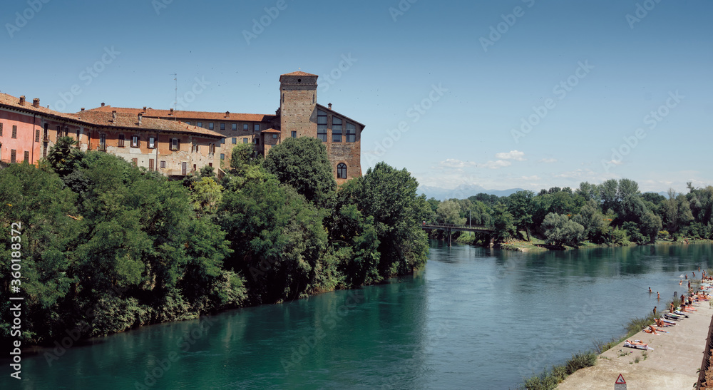 castle of Cassano D'Adda, Italy, at the foot of the river.