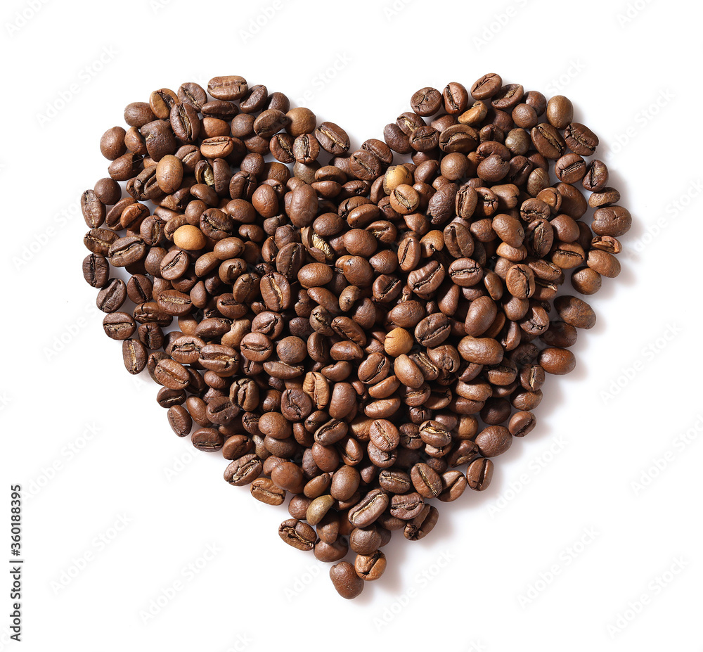 Coffee beans in shape of heart isolated on white background Coffee beans in shape of heart isolated on white background