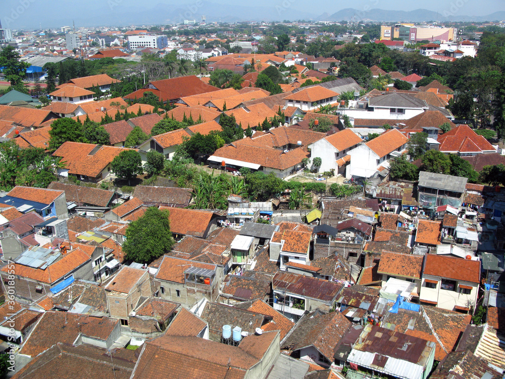 Looking down at Bandung city in West Java, Indonesia.