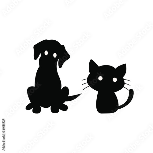Fototapeta Naklejka Na Ścianę i Meble -  Cat with a dog icon. Vector silhouettes of pets in a subtle style. Creative linear sign or logo for veterinary clinic.
