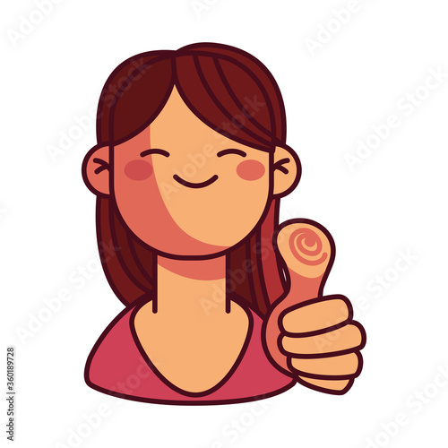 Cartoon girl smiling and holding thumb up