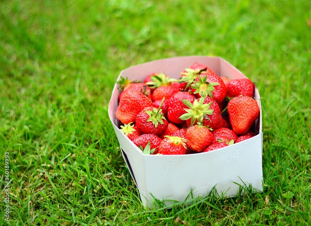 Strawberries in paper box. Strawberries in paper box.