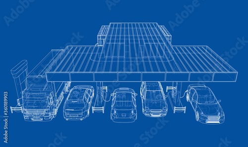 Electric Car Charging Station with Cars and Truck