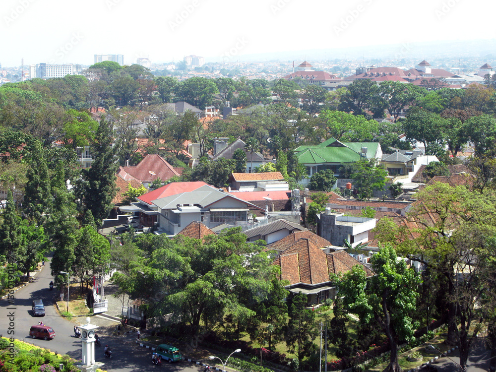 Looking down at Bandung city in West Java, Indonesia.