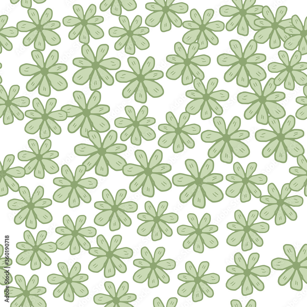 Green chamomiles flowers seamless pattern on white background. Abstract daisies floral endless wallpaper. Green chamomiles flowers seamless pattern on white background. Abstract daisies floral endless wallpaper.