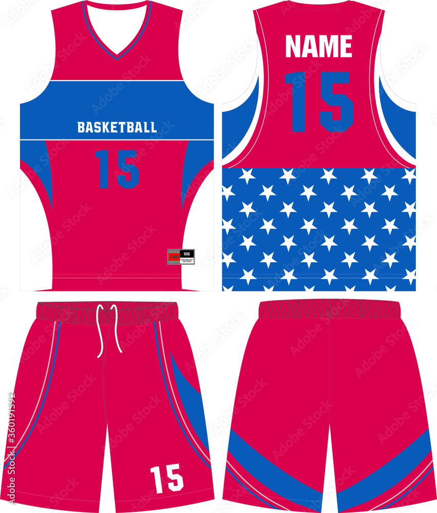 Premium Vector  Basketball t-shirt design uniform set of kit. basketball  jersey template. red and blue
