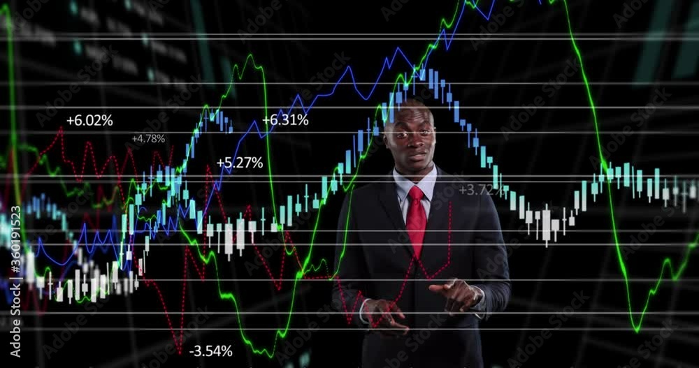 Businessman explaining economic curves Businessman explaining economic curves