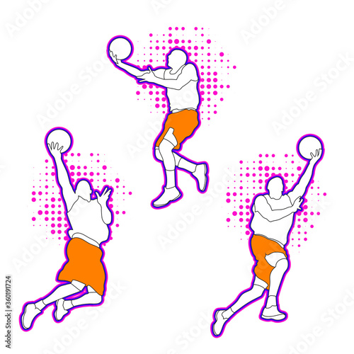 Basketball player shape silhouette vector set action pose