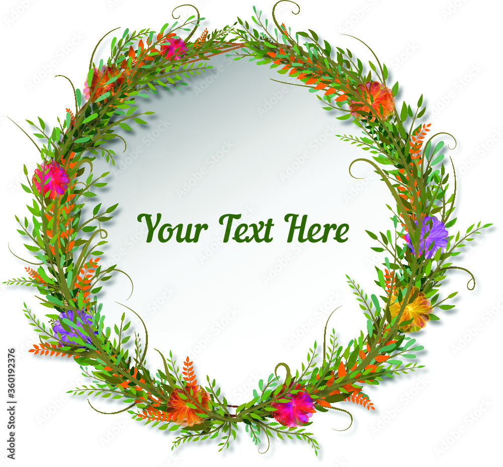 Vector floral template. Wreath border frame with summer herbs, Hand drawn Circle frame flowers twigs and gifts boxes