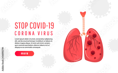 Human lung organ infected covid 19, coronavirus and text on a white background. Coronavirus 2019-nC0V Outbreak.