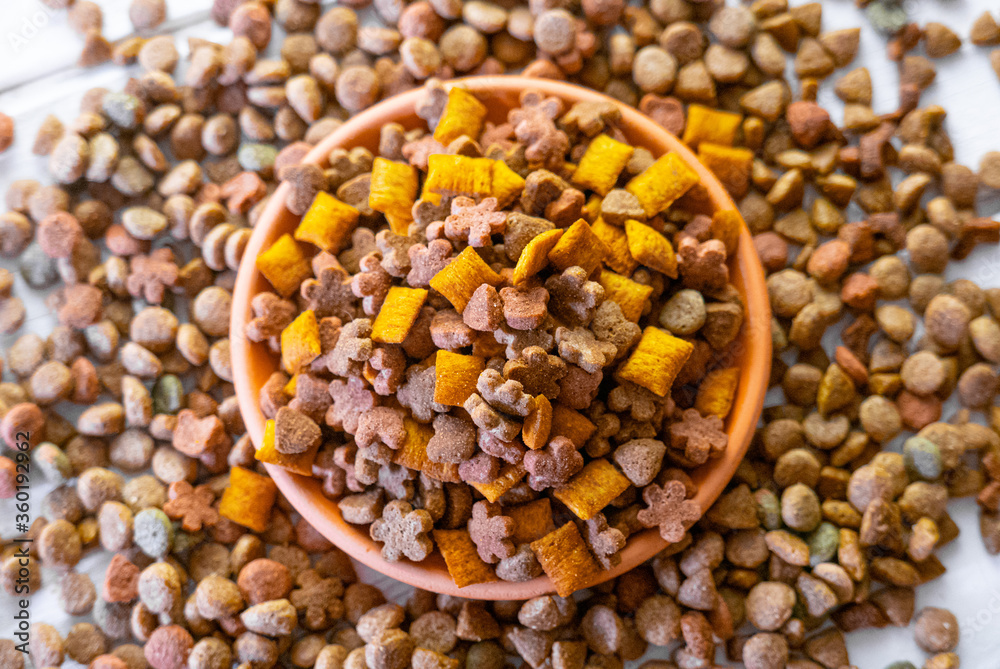 Top view of a dry pet food Top view of a dry pet food