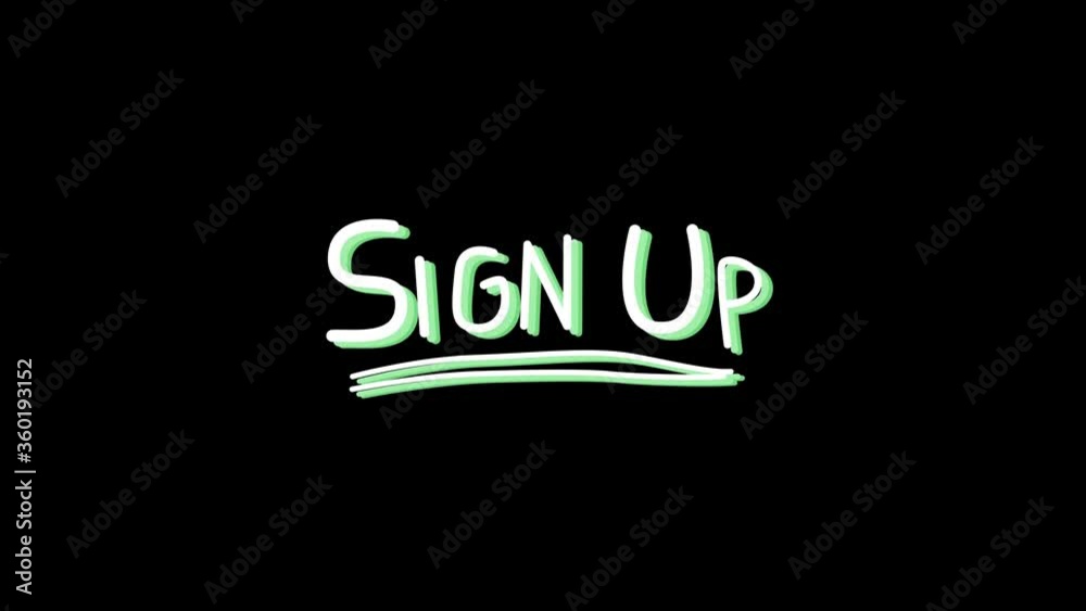 Animation of words Sign Up flickering and changing colours on black background Animation of words Sign Up flickering and changing colours on black background