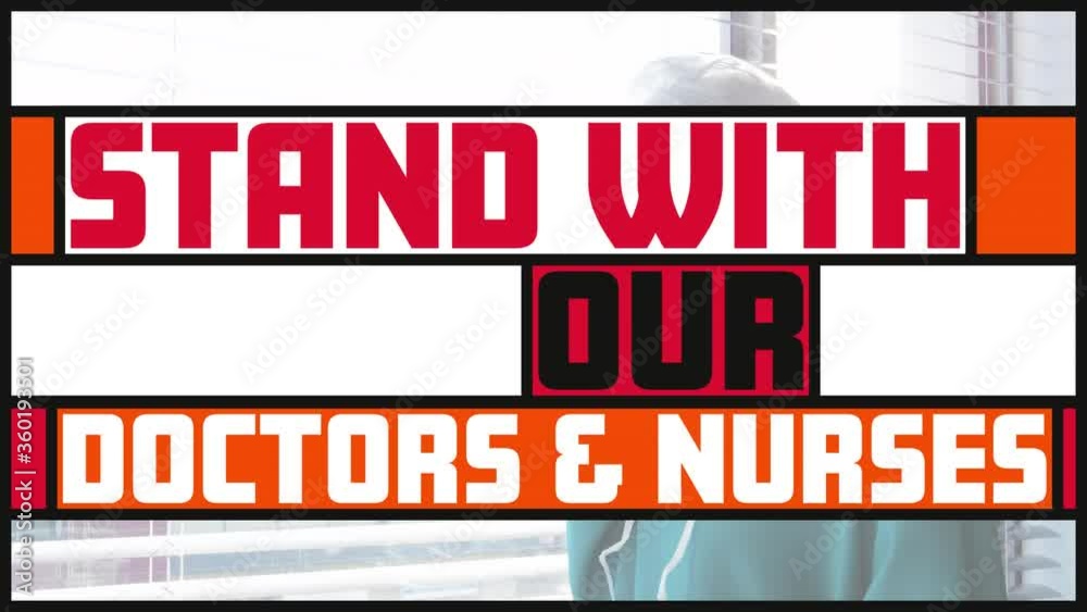 Animation of text in colourful banners over Asian doctor talking on a phone Animation of text in colourful banners over Asian doctor talking on a phone