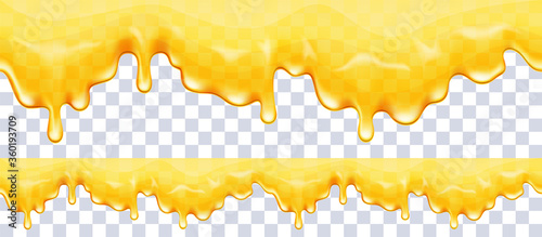 Dripping honey background with smart transparencies. Vector illustration.	