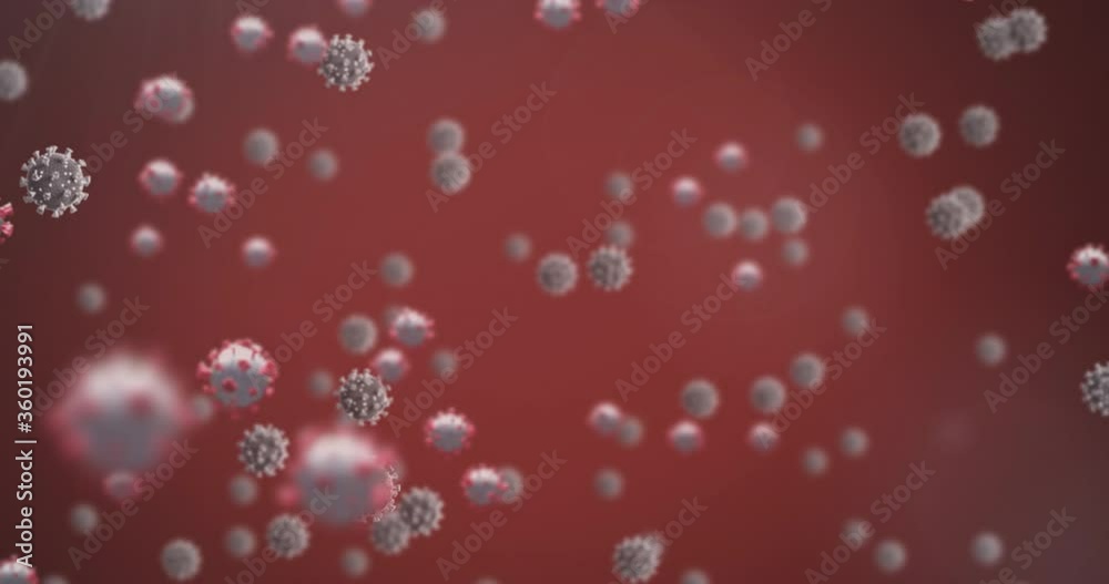 Animation of macro Covid-19 cells floating on red background Animation of macro Covid-19 cells floating on red background
