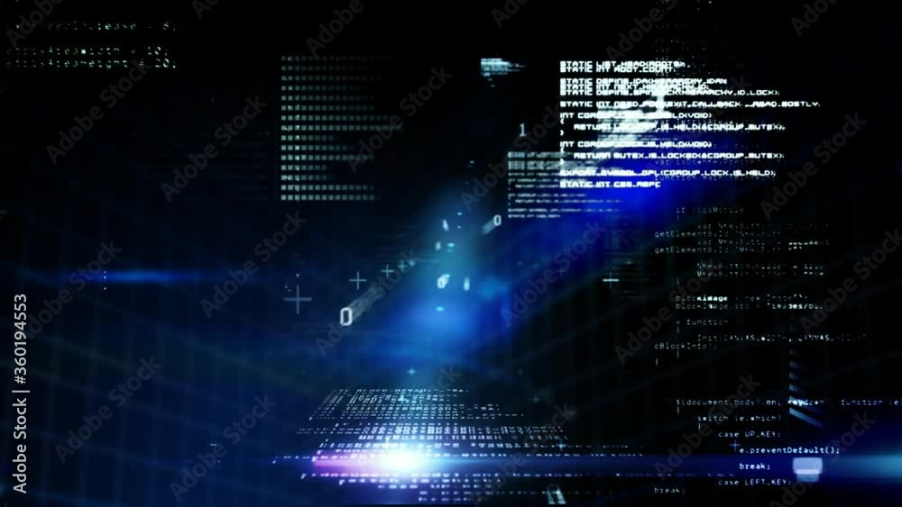 Animation of lines of changing digital information and binary numbers on a black background
