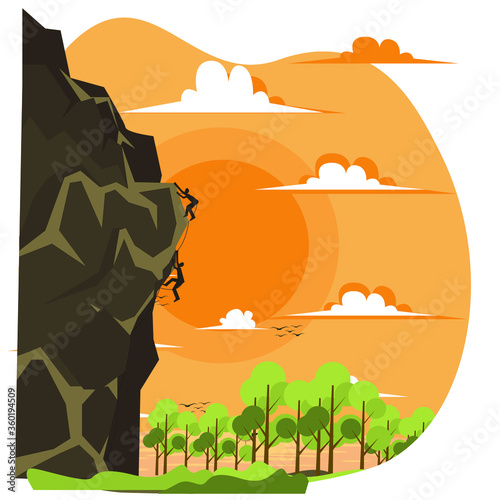 Climber are climbing a cliff in afternoon illustration